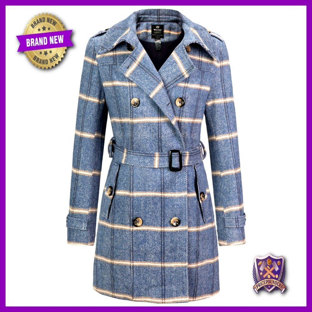 Double Breasted Pea Coat Mid-Long Trench Wool Blend Classic Chic Winter